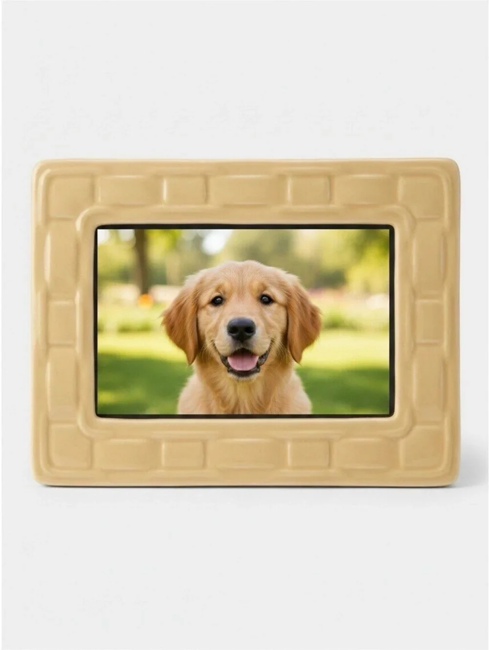 Beige Ceramic Basket Weave Picture Frame 4x6 Tabletop Wall Mount 8.5x6.5